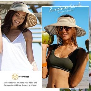 Sun Hats for Women Fashionable Womens Wide Brim Hat Roll-up Straw Sun Visor Hat